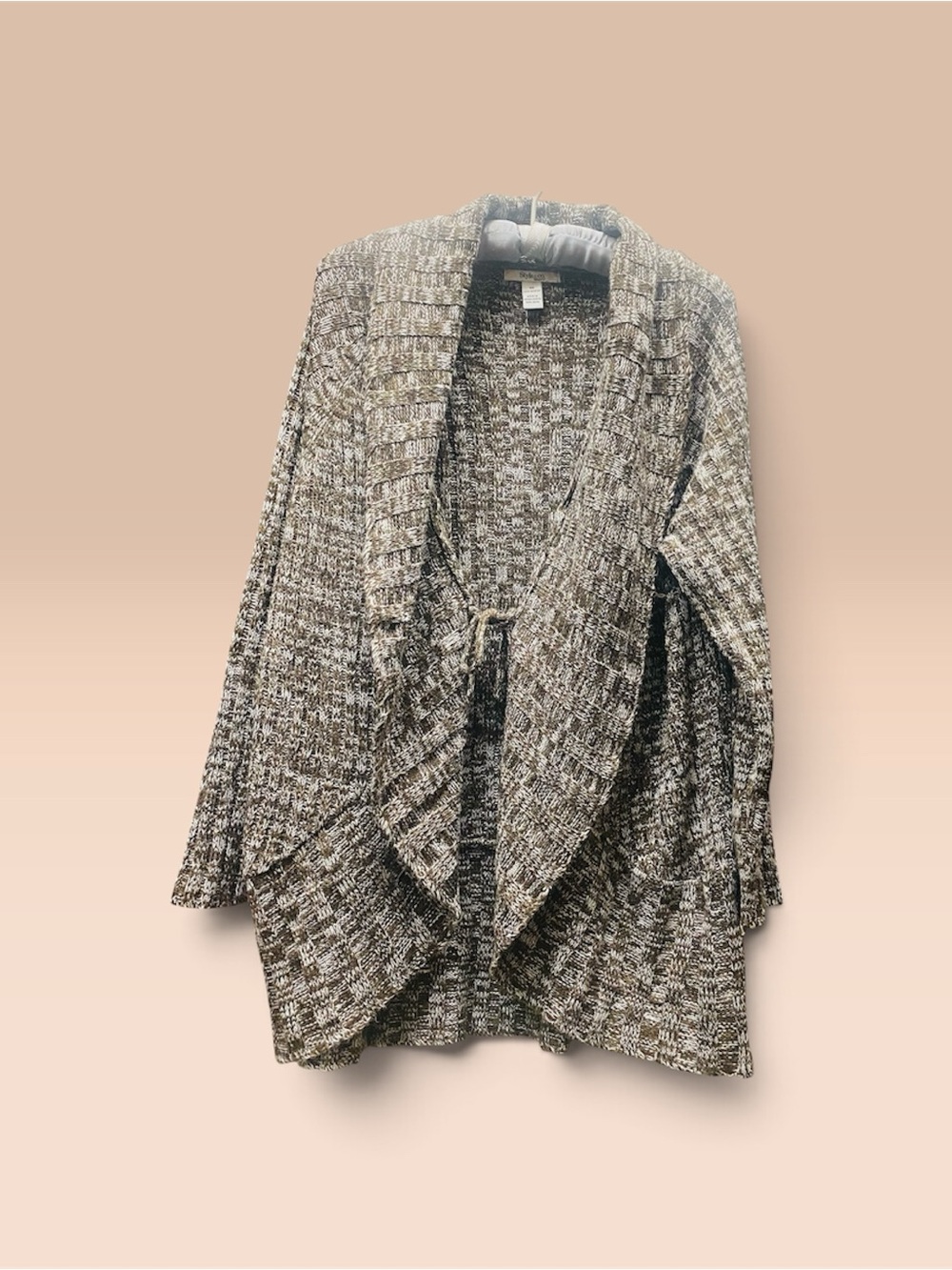 Style & Co. Open-Front Shawl Collar Cardigan - Brown, Cream Style & Co. 3 x